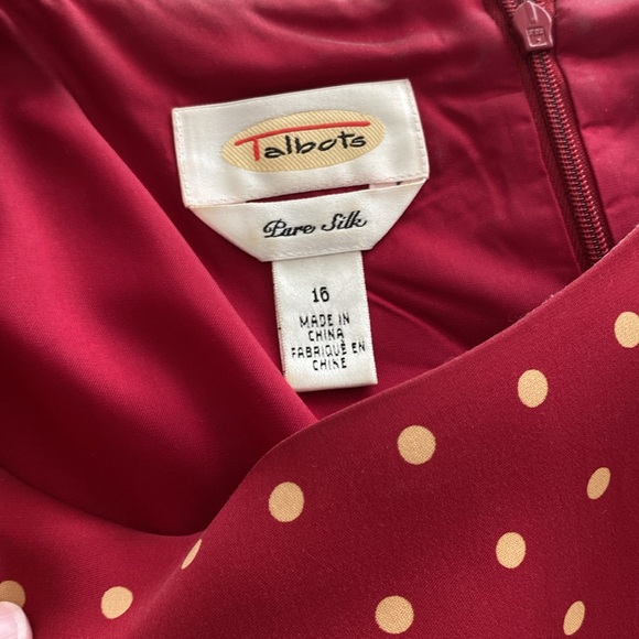 Talbots | 16 red and tan silk dress polka dot - Picture 2 of 3